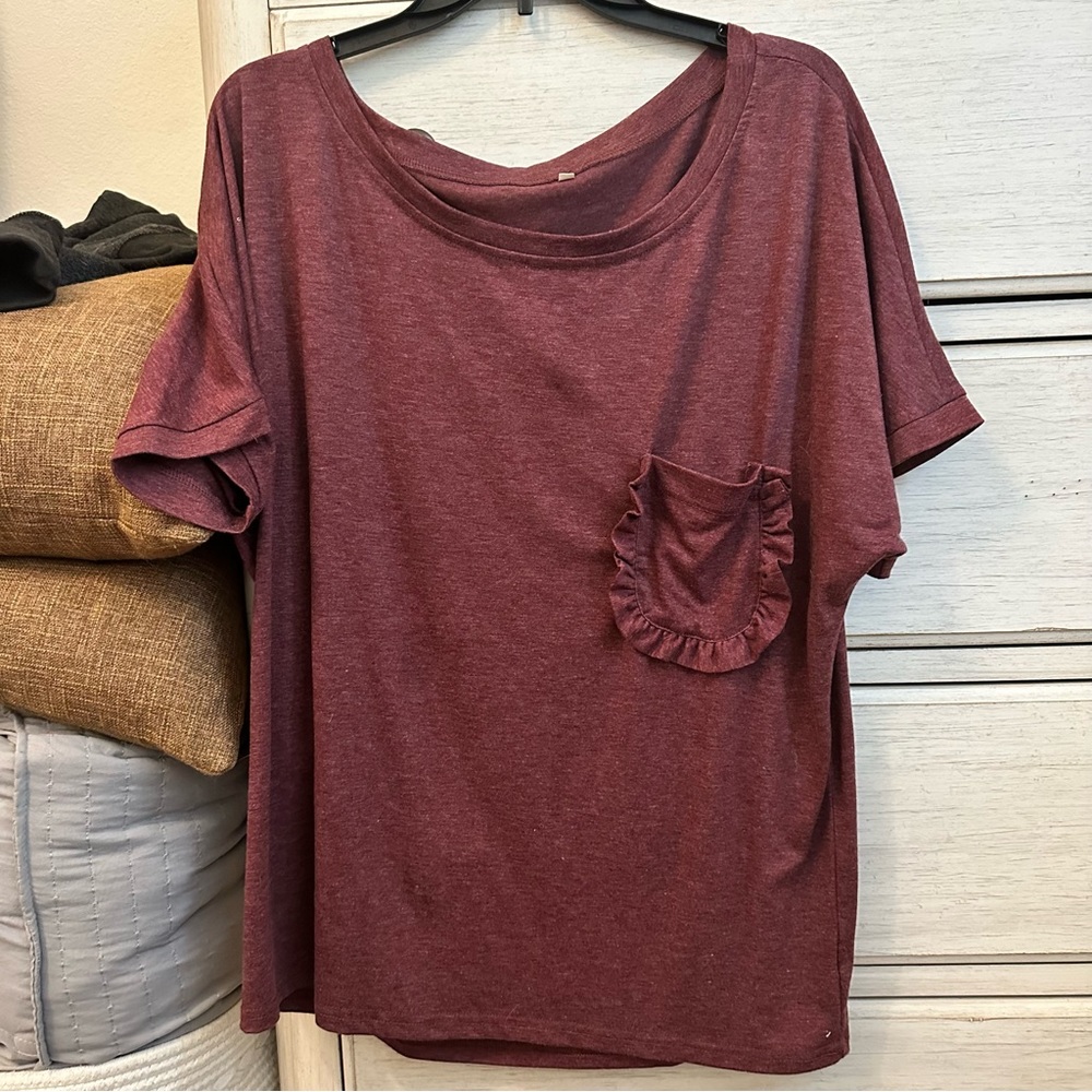 Amazon Off Shoulder Ruffle pocket tee
